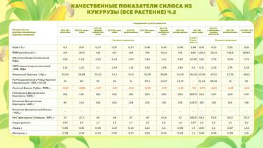 Качественные показатели силоса из кукурузы (все растение)