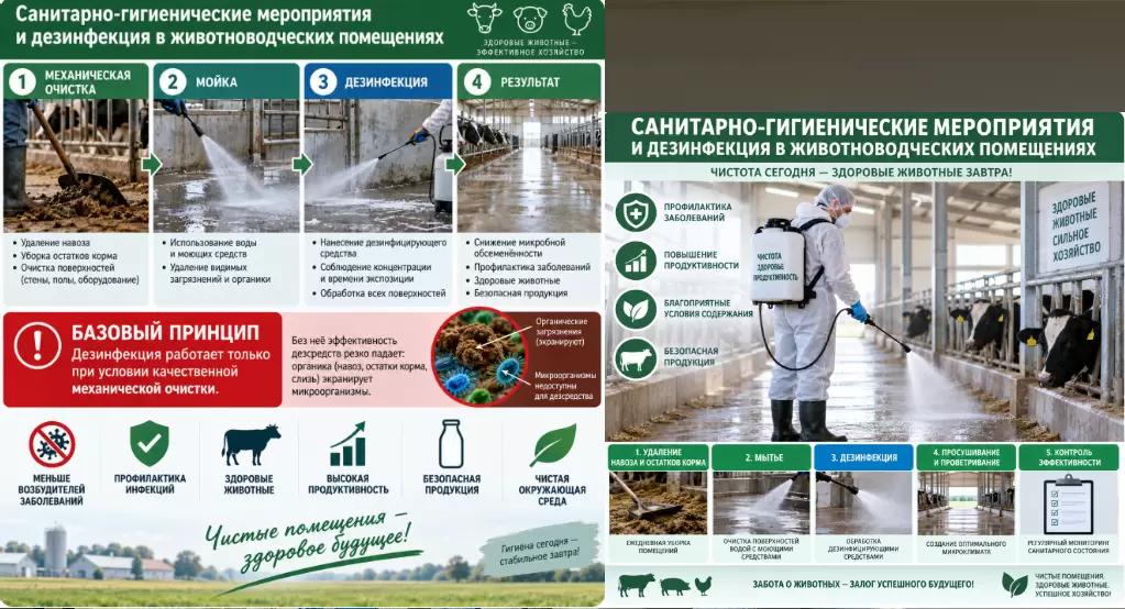 Санитарно‑гигиенические мероприятия и дезинфекция в животноводческих помещениях