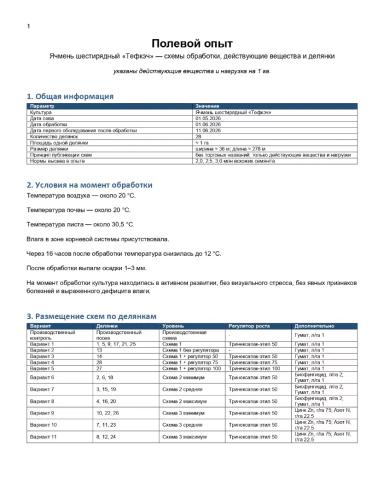 🌱 Полевой опыт №1. Обработка выполнена