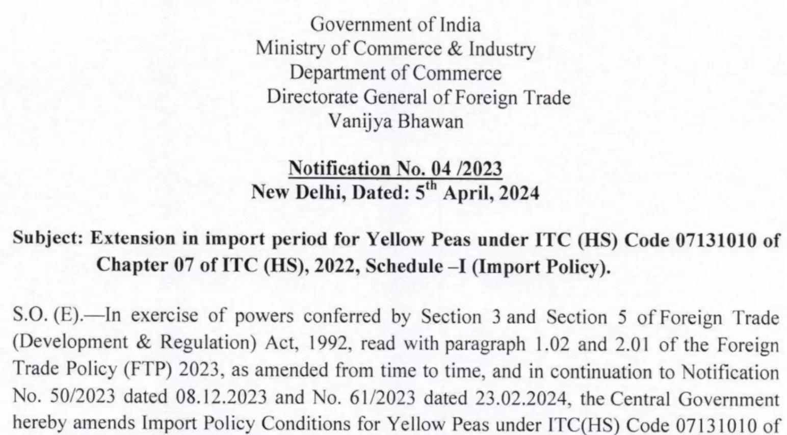 🇮🇳Индия продлила режим беспошлинного импорта желтого гороха