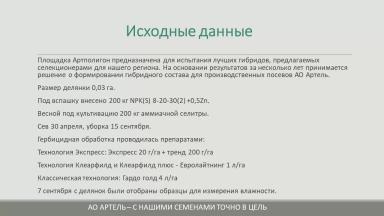 Сравнение урожайности гибридов подсолнечника на площадке АртПолигон 2021 Артель