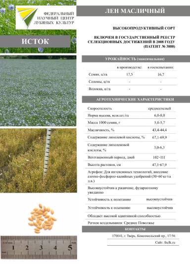 Исток сорт льна масличного