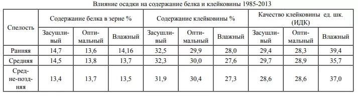 Влияние осадков на качество зерна пшеницы