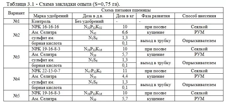 Эксперимент со схемами питания пшеницы