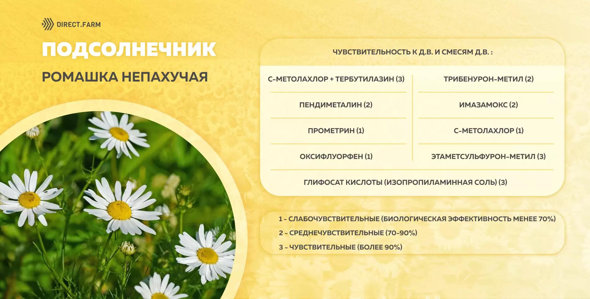 Шпаргалка чувствительности ромашки непахучей к д.в. гербицидов
