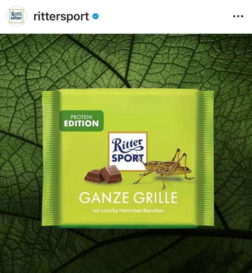 🦗 Ritter Sport анонсировали шоколад со вкусом кузнечика