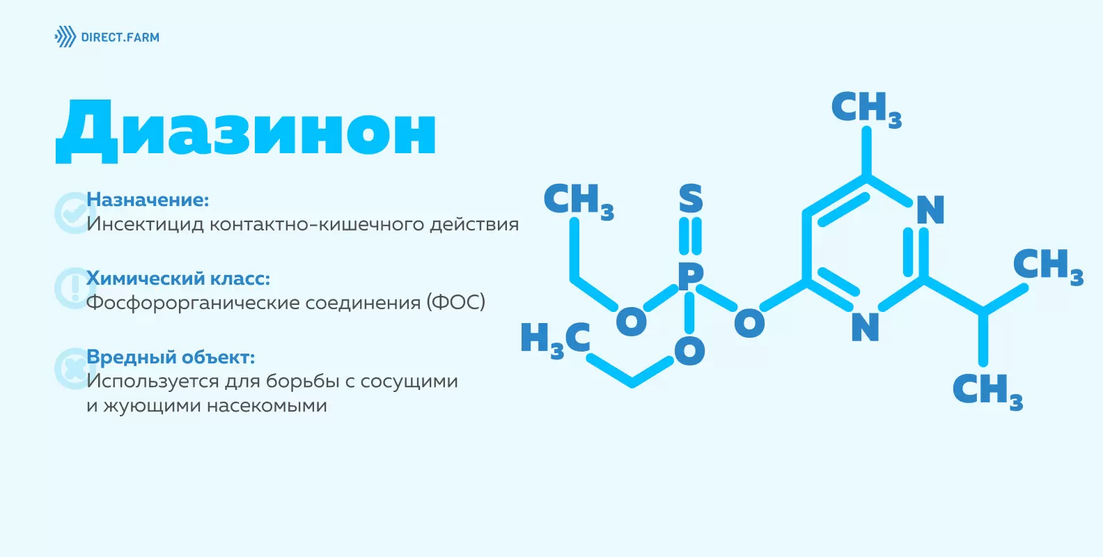 Диазинон: способ проникновения и применения, спектр действия,  совместимость, характеристики