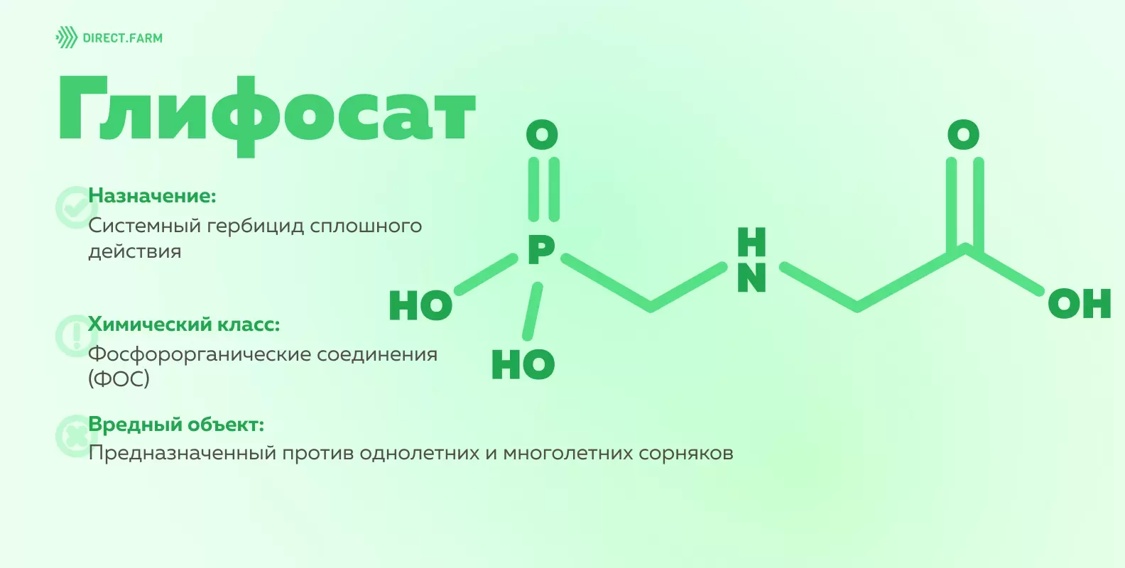 Глифосат: способ проникновения и применения, спектр действия,  совместимость, характеристики