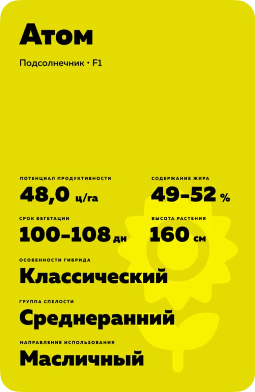 Атом - подсолнечник. Характеристики и отзывы