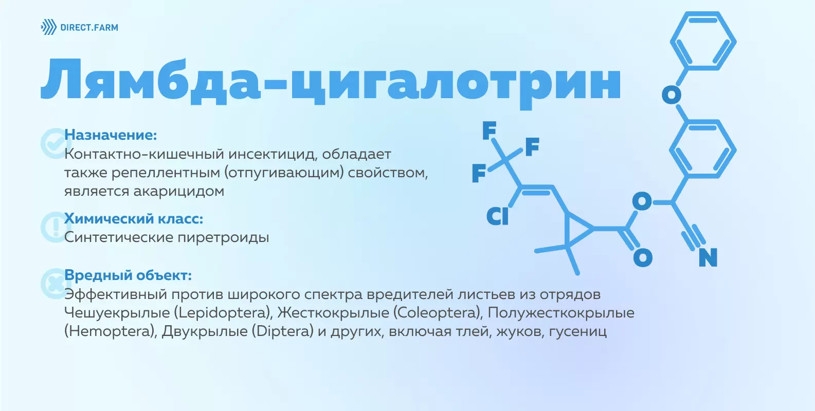 Лямбда-цигалотрин: способ проникновения и применения, спектр действия,  совместимость, характеристики