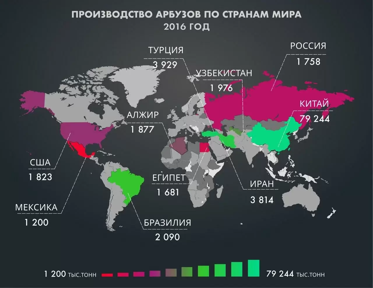 Страны-лидеры по выращиванию арбузов